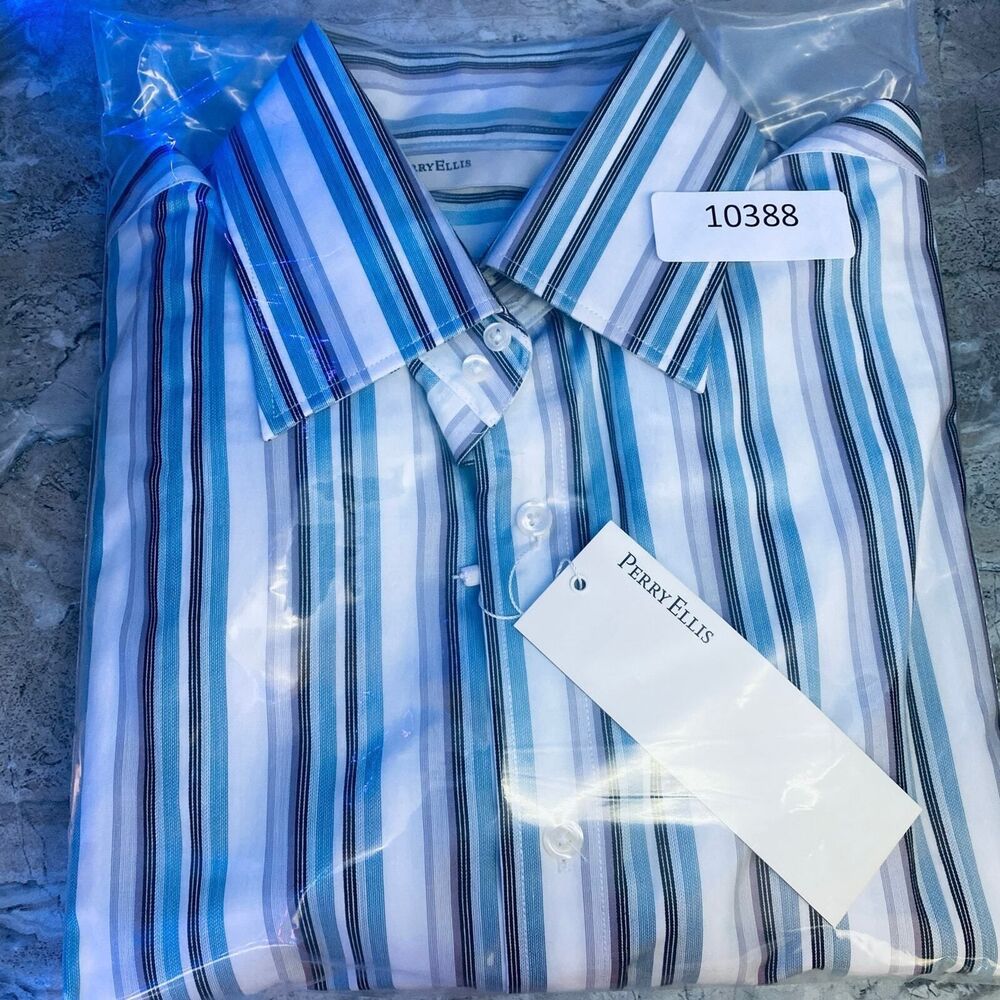 Perry Ellis Men's Dress Shirt Long Sleeve Portfolio Collection BlueBrownWhite M - Picture 12 of 12